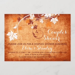 Maple leaves orange fall wedding couples shower invitation