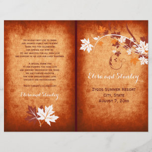Maple leaves orange fall wedding folded program