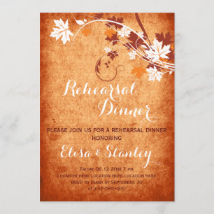 Maple leaves orange fall wedding rehearsal dinner invitation