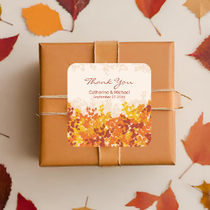 Maple Leaves Orange Terracotta Autumn Thank You Square Sticker