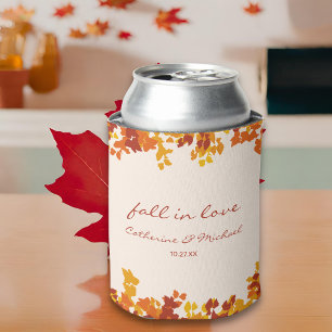 Maple Leaves Orange & Terracotta Autumn Wedding Can Cooler