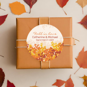 Maple Leaves Orange & Terracotta Autumn Wedding Classic Round Sticker