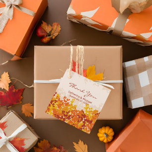 Maple Leaves Orange & Terracotta Autumn Wedding Favour Tags