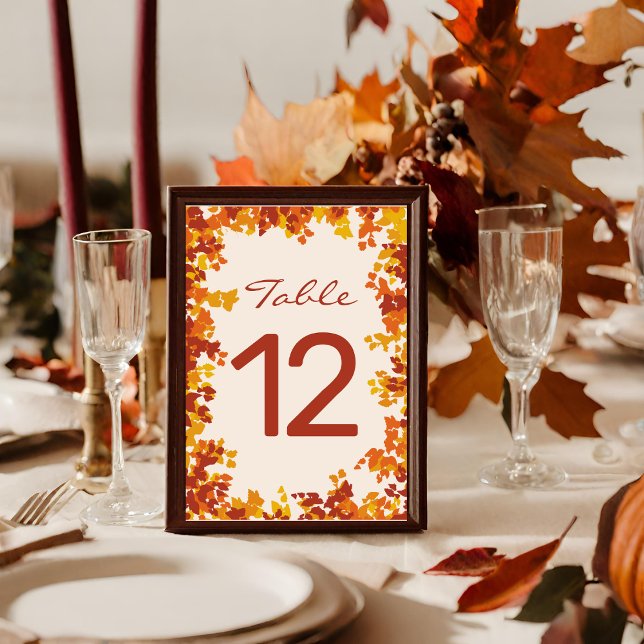 Maple Leaves Orange & Terracotta Autumn Wedding Table Number (Creator Uploaded)