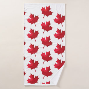 Maple Leaves Pattern for Canada on white Bath Towel