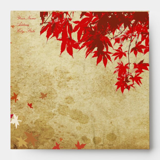 Maple Leaves, Red, Faux Parchment Envelopes (Front)