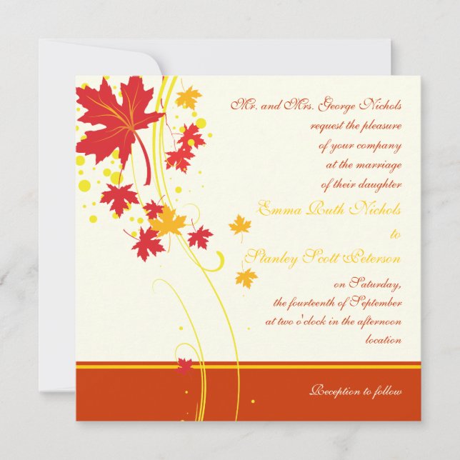 Maple leaves red yellow wedding custom invitation (Front)