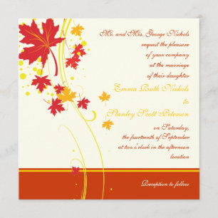 Maple leaves red yellow wedding custom invitation