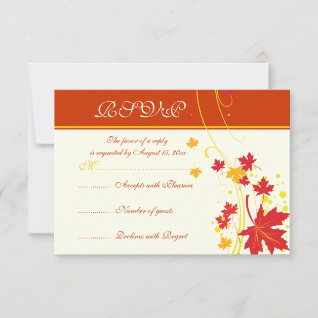Maple leaves red yellow wedding custom RSVP card (Front)
