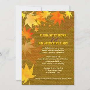 Maple Leaves Rustic Burlap Fall Wedding Invitation