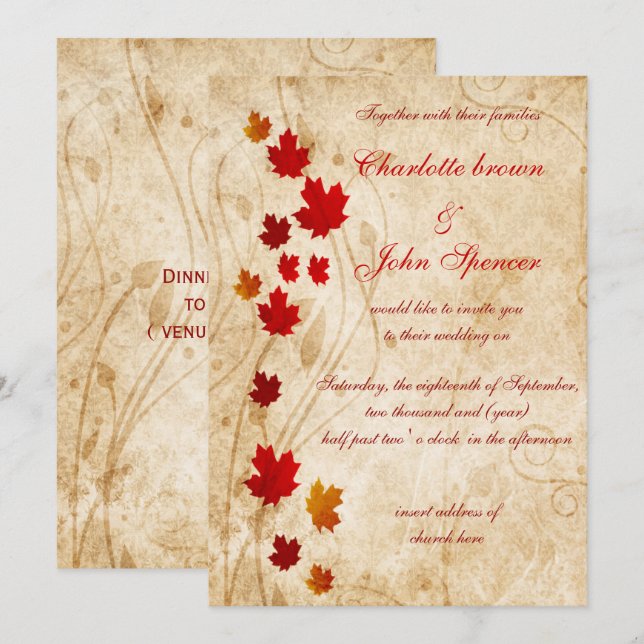 Maple leaves Rustic fall wedding Invitation (Front/Back)