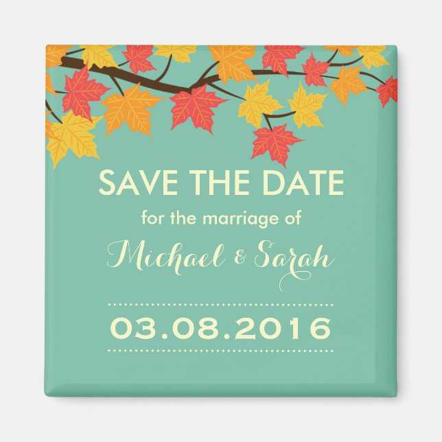 Maple Leaves Save The Date Autumn Wedding Magnet (Front)