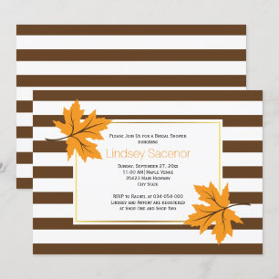 Maple leaves & stripes fall wedding bridal shower invitation