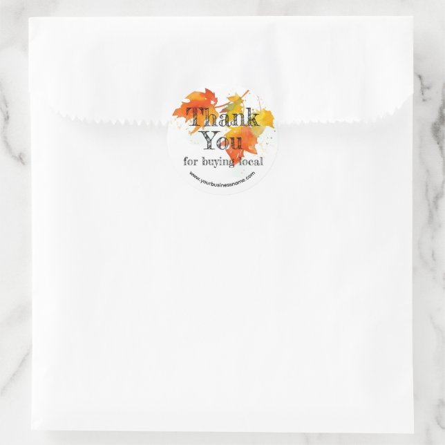 Maple Leaves Thank You For Buying Local Business   Classic Round Sticker (Bag)