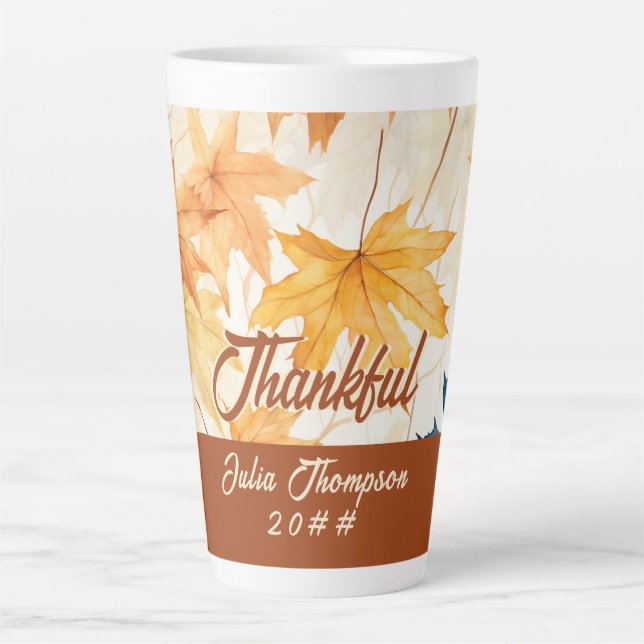 Maple Leaves Thankful Thanksgiving Brunch Dinner Latte Mug (Front)