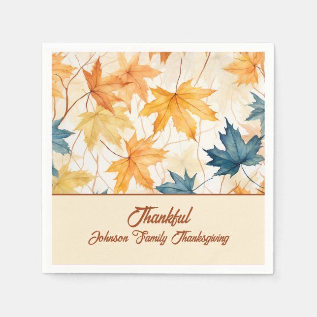 Maple Leaves Thankful Thanksgiving Brunch Dinner Napkin (Front)