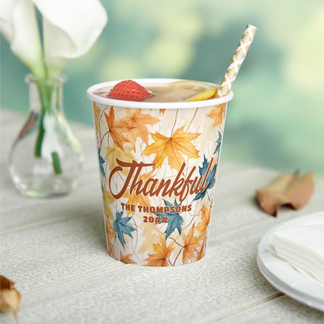 Maple Leaves Thankful Thanksgiving Brunch Dinner Paper Cups (Insitu)