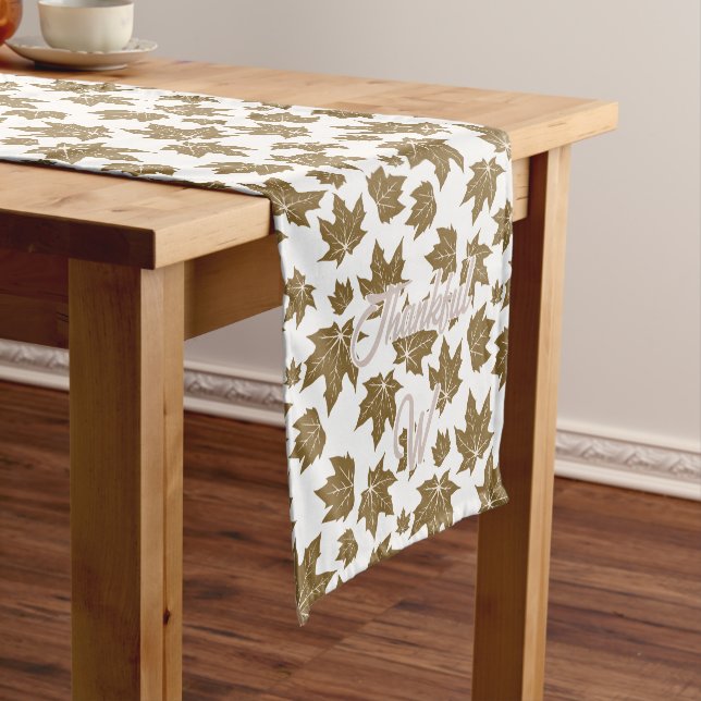 Maple Leaves Thankful Thanksgiving Brunch Dinner Short Table Runner (In Situ)