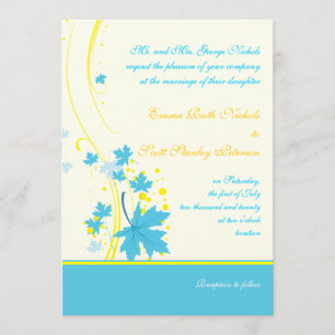Maple leaves turquoise yellow wedding invitation