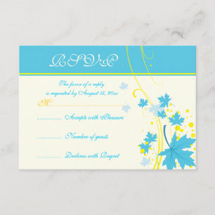 Maple leaves turquoise yellow wedding RSVP card