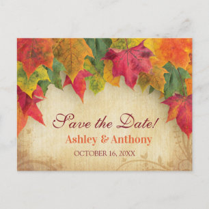 Maple Leaves Wedding Fall Autumn Save the Date Announcement Postcard