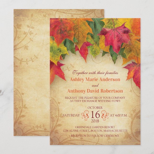 Maple Leaves Wedding Invitation Fall Autumn (Front/Back)