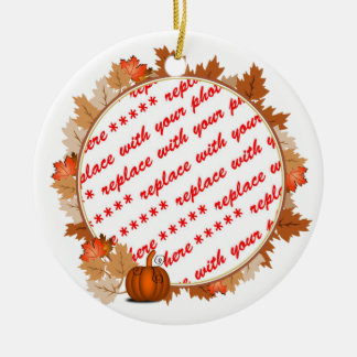 Maple Leaves with Pumpkin Photo Frame Ceramic Tree Decoration