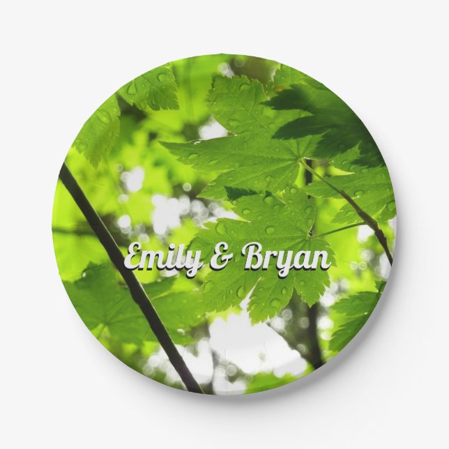 Maple Leaves with Raindrops Paper Plate (Front)
