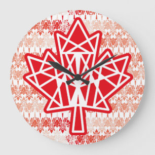 MAPLE MADE WITH TRIANGLES CANADA FLAG BY MASANSER LARGE CLOCK
