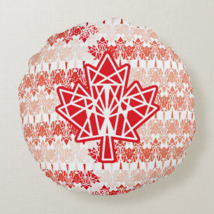 MAPLE MADE WITH TRIANGLES CANADA FLAG BY MASANSER ROUND CUSHION