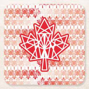 MAPLE MADE WITH TRIANGLES CANADA FLAG BY MASANSER SQUARE PAPER COASTER