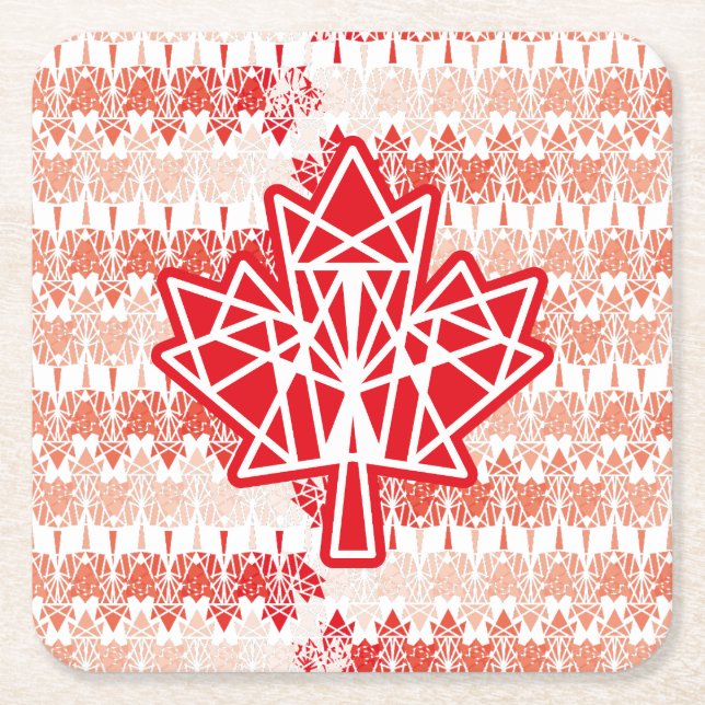MAPLE MADE WITH TRIANGLES CANADA FLAG BY MASANSER SQUARE PAPER COASTER (Front)