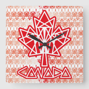 MAPLE MADE WITH TRIANGLES CANADA FLAG BY MASANSER SQUARE WALL CLOCK