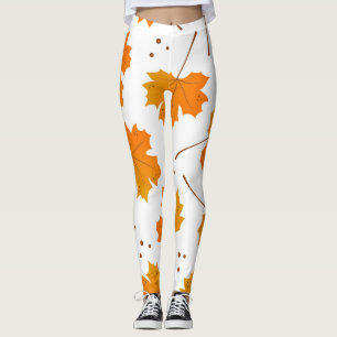 Maple Mirth: Cartoon Autumn Leaves Leggings