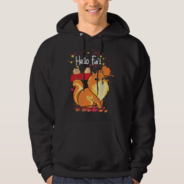 Maple Pomeranian Dog Lovers Leaf Red Truck Fall Au Hoodie (Front)