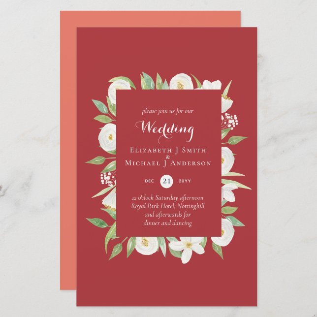 Maple Red Magnolia Budget Wedding Invite A9 (Front/Back)