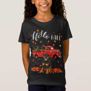 Maple Rottweiler Dog Leaf Fall Autumn Red Truck T-Shirt