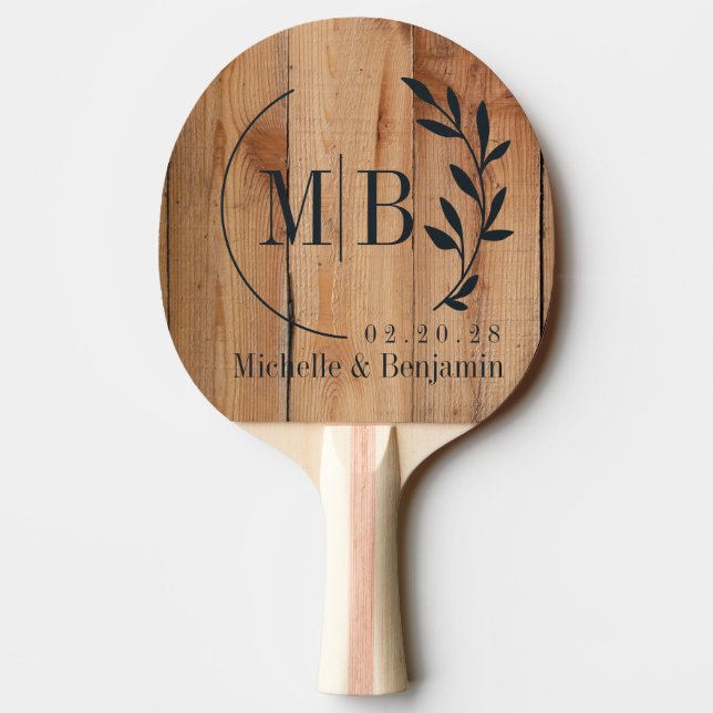 Maple Rough Cut Leaf Wedding Monogram Ping Pong Paddle (Back)
