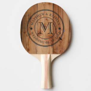 Maple Rough Cut Wedding Monogram Star Ping Pong Paddle
