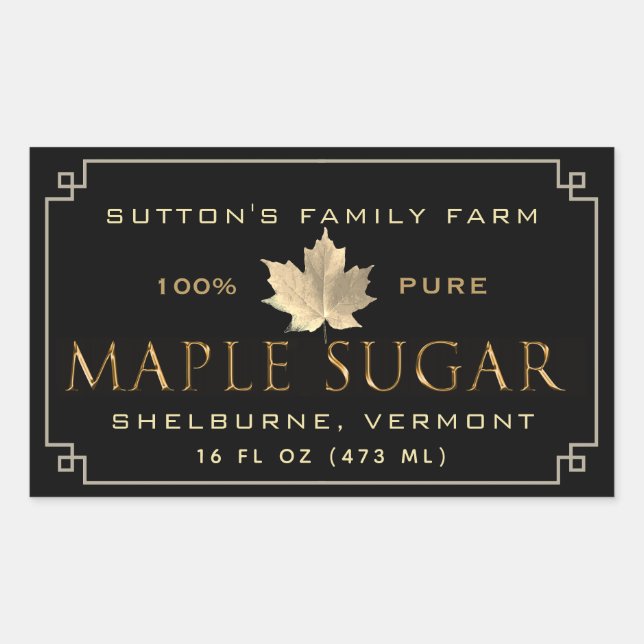 Maple Sugar Black & Gold Border Rectangular Label (Front)