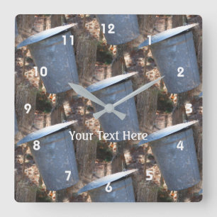 Maple Sugar Sap Bucket Nature Pattern Square Wall Clock