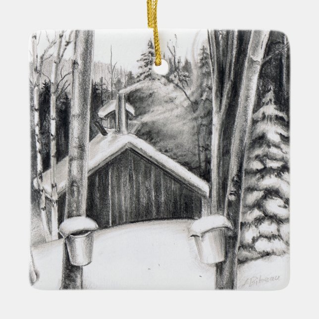 Maple Sugar Shack Ceramic Ornament (Front)