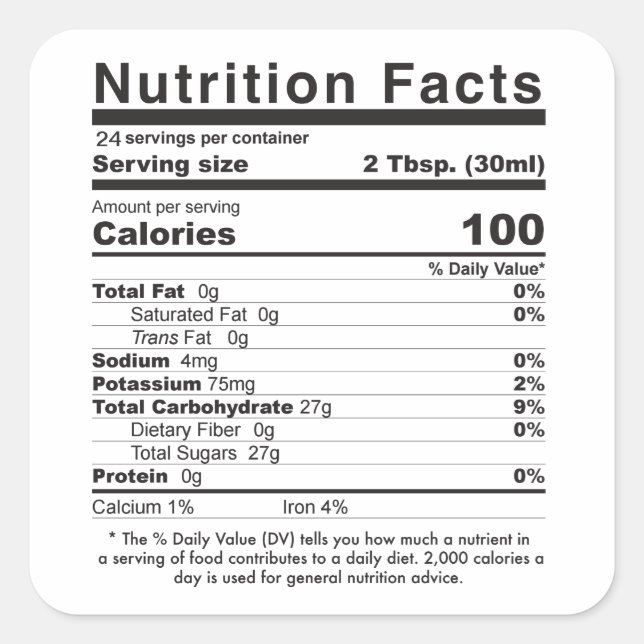 Maple Syrup 2021 Editable Nutrition Facts Label (Front)
