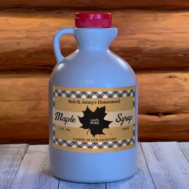 Maple Syrup Black Buffalo Check Leaf Kraft Paper Rectangular Sticker (Creator Uploaded)