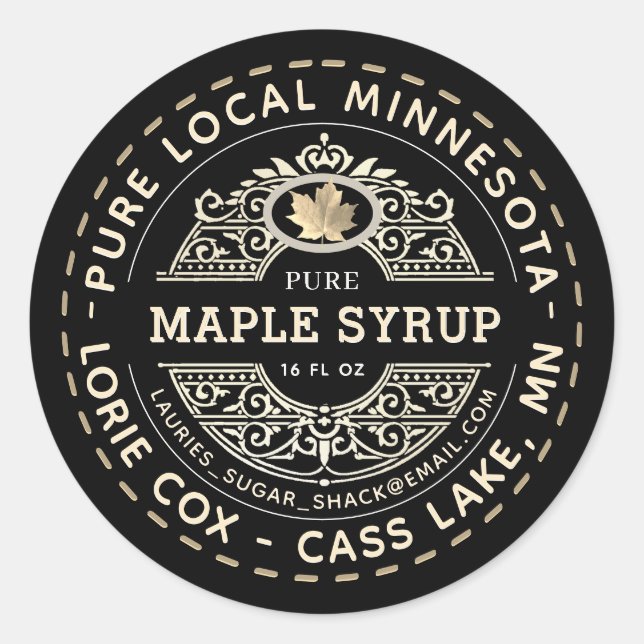 Maple Syrup Black Gold Ornate Label (Front)