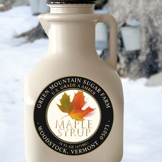 Maple Syrup Colourful Maple Leaf Dotted Border Classic Round Sticker (Creator Uploaded)