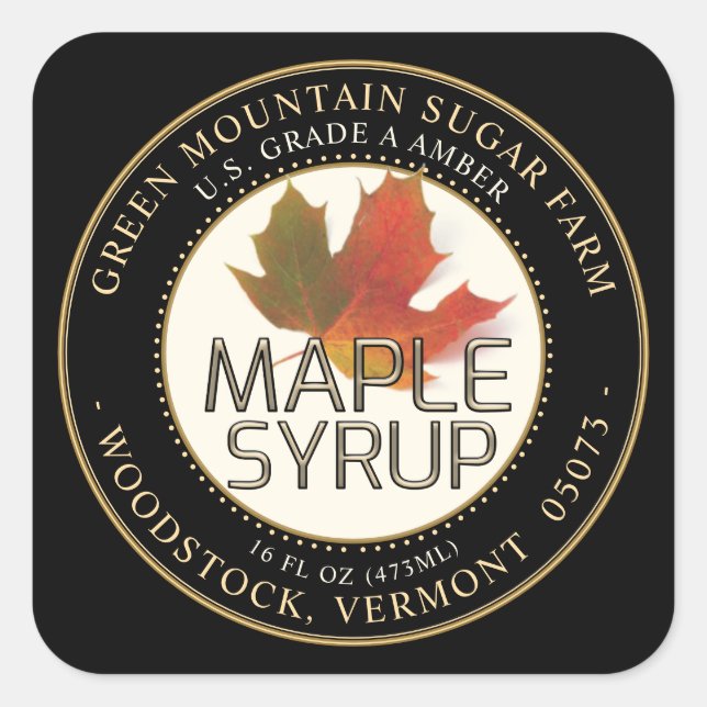 Maple Syrup Colourful Maple Leaf Dotted Border Square Sticker (Front)