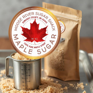 Maple Syrup Copper Border Red Sugar Maple Leaf Classic Round Sticker