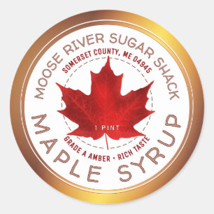 Maple Syrup Copper Border Red Sugar Maple Leaf Classic Round Sticker