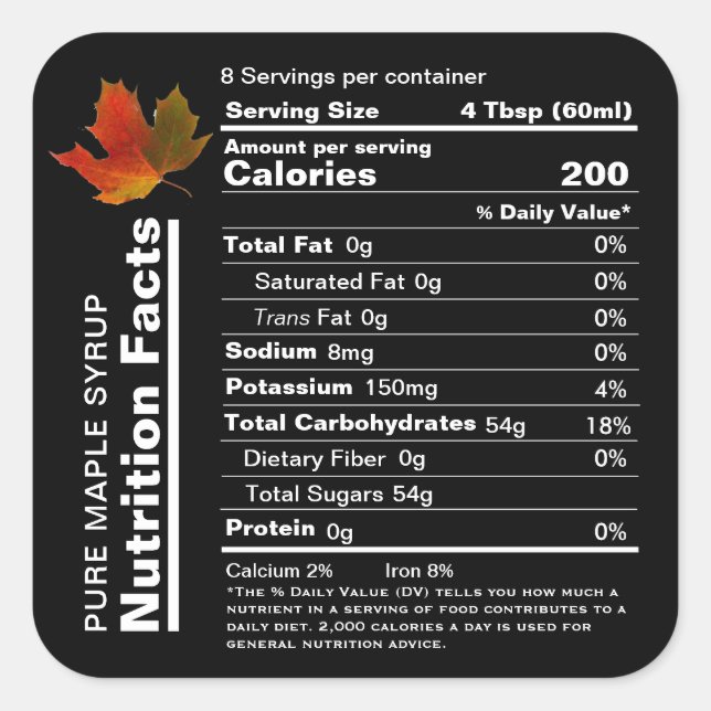 Maple Syrup Editable Nutrition Facts Black Label (Front)